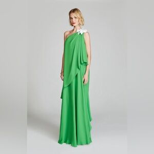 Halston Heritage Vibrant Green One-Shoulder Dress